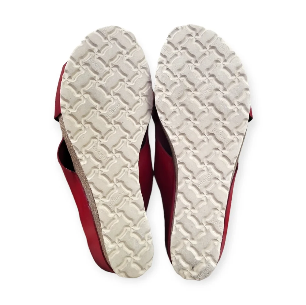Yokono Red Leather Wedge Cork Sandals 7.5